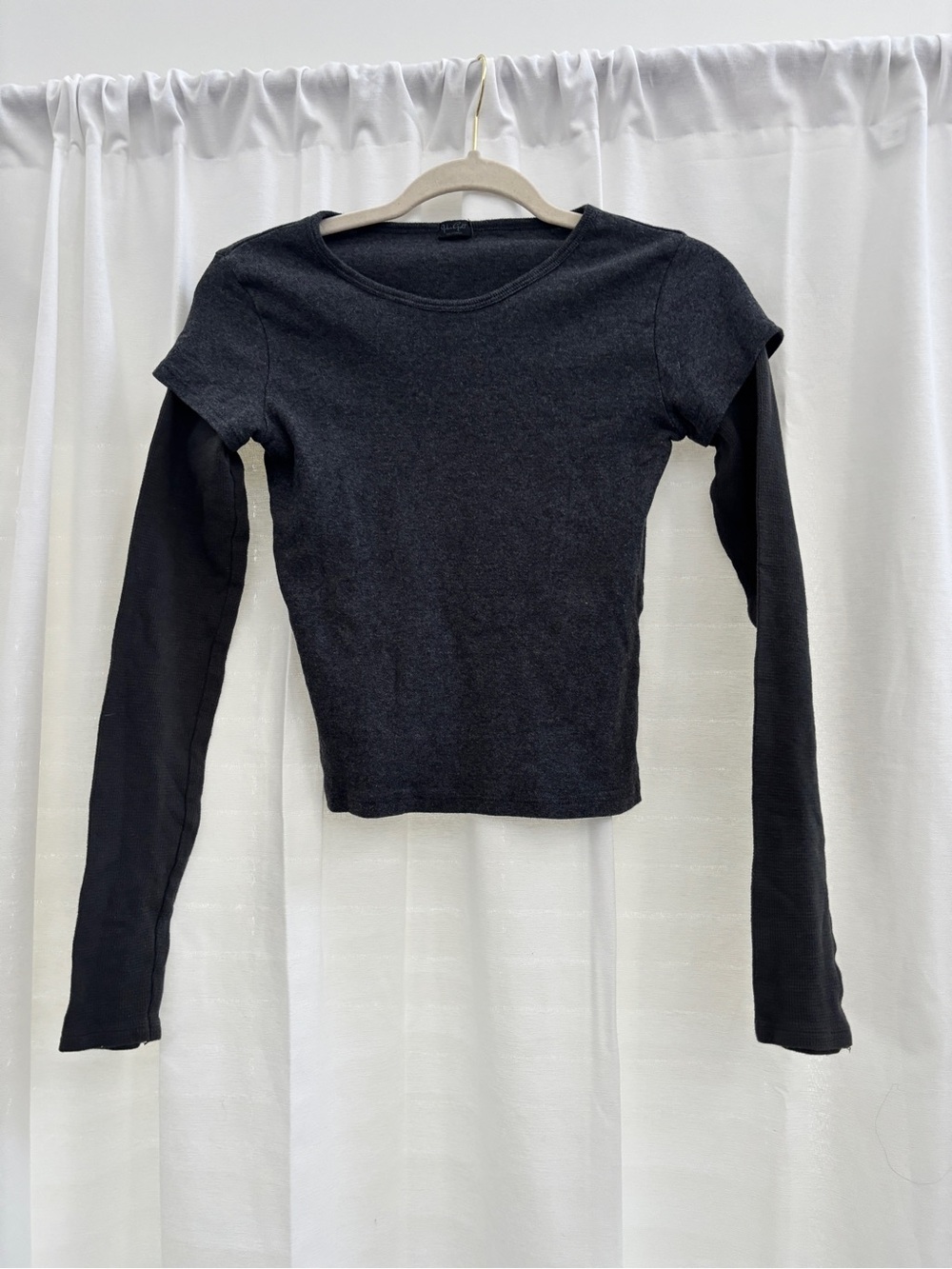 Brandy Melville grey Layered-Look Long Sleeve Tee